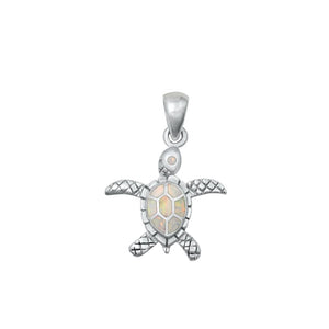 Sterling Silver Fashion White Synthetic Opal Sea Turtle Pendant Charm .925 New