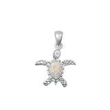 Sterling Silver Fashion White Synthetic Opal Sea Turtle Pendant Charm .925 New