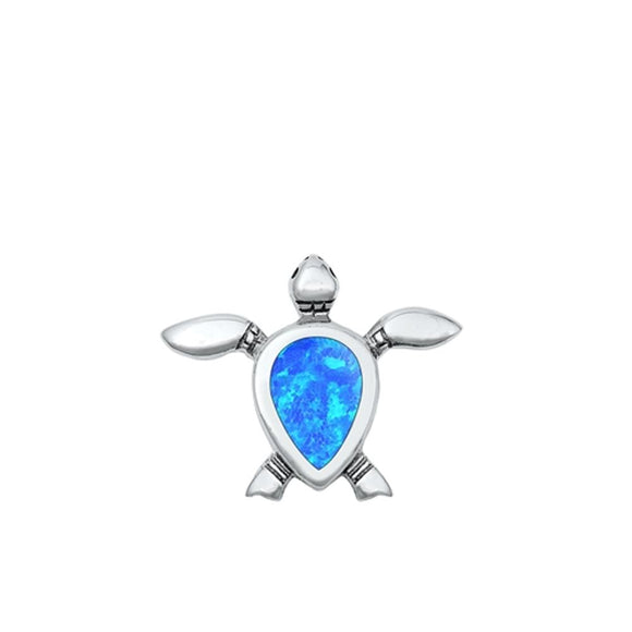 Sterling Silver Fashion Blue Lab Opal Sea Turtle Pendant Polished Charm .925 New