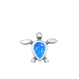 Sterling Silver Fashion Blue Lab Opal Sea Turtle Pendant Polished Charm .925 New