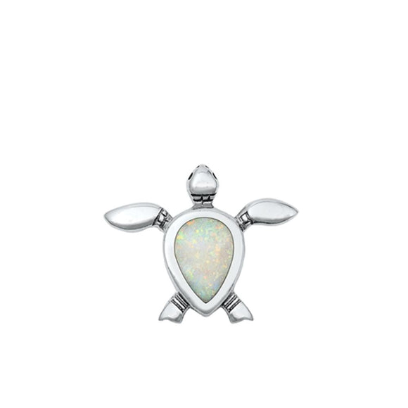 Sterling Silver Fashion White Lab Opal Sea Turtle Ocean Pendant Charm .925 New