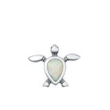 Sterling Silver Fashion White Lab Opal Sea Turtle Ocean Pendant Charm .925 New