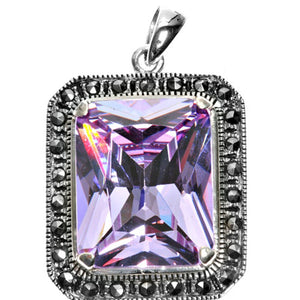 Framed Fantasy Rectangle Pendant Simulated Lavender .925 Sterling Silver Charm