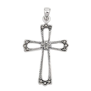 Sterling Silver Marcasite Vintage Style Cross Pendant Flower Traditional Charm