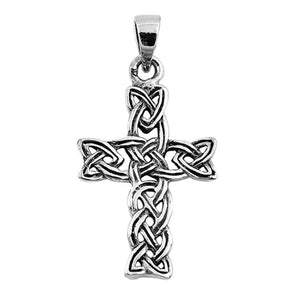 Sterling Silver Celtic Triquetra Cross Pendant Ornate Weave Braid Rope Charm 925