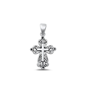 Victorian Style Filigree Cross Pendant .925 Sterling Silver Ornate Scroll Charm