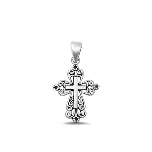 Victorian Style Filigree Cross Pendant .925 Sterling Silver Ornate Scroll Charm