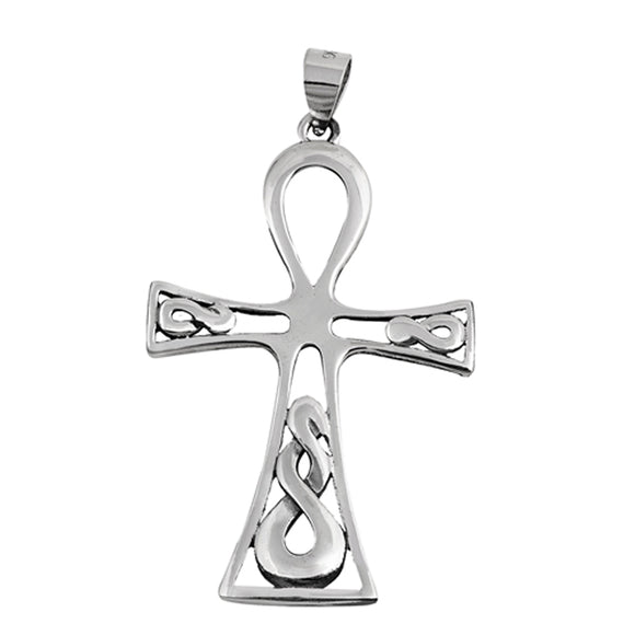 Sterling Silver Ornate Ankh Cross Pendant Loop Infinity Knot Open Charm 925 New