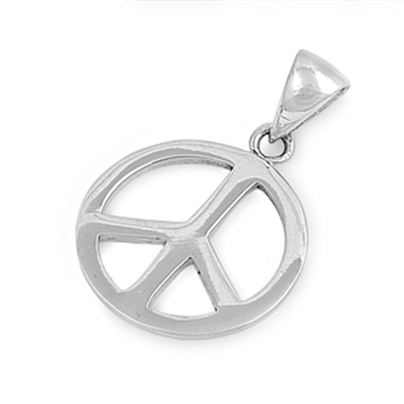 Peace Sign Pendant .925 Sterling Silver High Polish Cutout Circle Charm