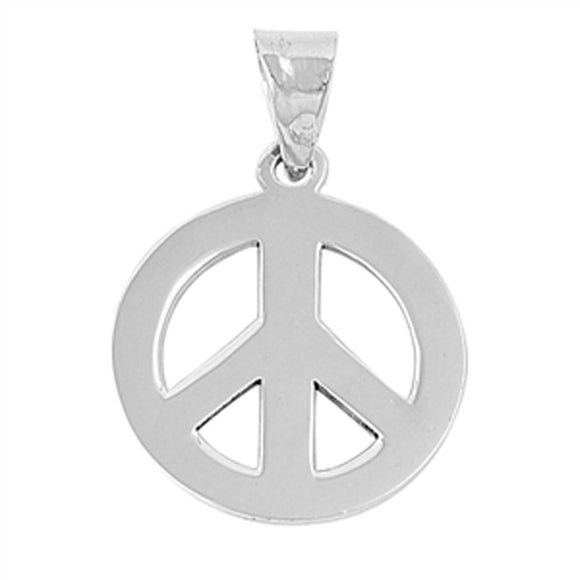 Peace Sign Pendant .925 Sterling Silver Chunky Bold Statement High Polish Charm