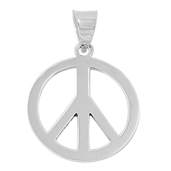 Flat Peace Sign Pendant .925 Sterling Silver High Polish Retro Vintage Charm