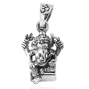 Elephant God Oxidized Detailed Ganesha Pendant .925 Sterling Silver Deity Charm