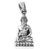 Peace Meditating Buddha Pendant .925 Sterling Silver Detailed Om Charm