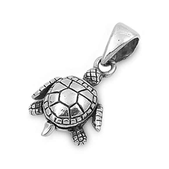 Cross Hatch Turtle Pendant .925 Sterling Silver Realistic Detailed Shell Charm