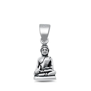 Sitting Buddha Figure Pendant .925 Sterling Silver Meditation Buddhism Om Charm