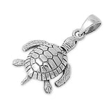 Realistic Detailed Turtle Pendant .925 Sterling Silver Sea Ocean Animal Charm