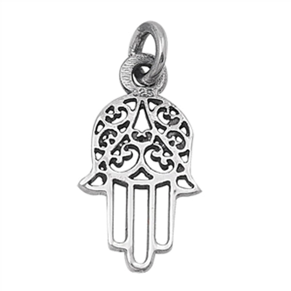 Hamsa Hand of God Pendant .925 Sterling Silver Filigree Swirl Heart Charm