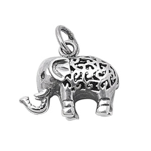 Sterling Silver Cute Elephant Pendant Filigree Swirl Cage Animal Bali Charm 925