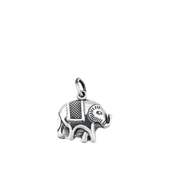 Detailed Cross Hatch Elephant Pendant .925 Sterling Silver Cute Tiny Charm