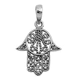 Hand of God Intricate Double Thumb Hamsa Pendant .925 Sterling Silver Rope Charm