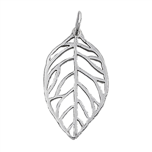 Tree Detailed Cut Out Leaf Pendant .925 Sterling Silver Vein Nature Plant Charm