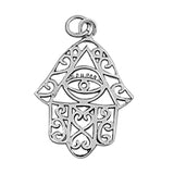 Hand of God Filigree Swirl Hamsa Pendant .925 Sterling Silver Henna Curls Charm