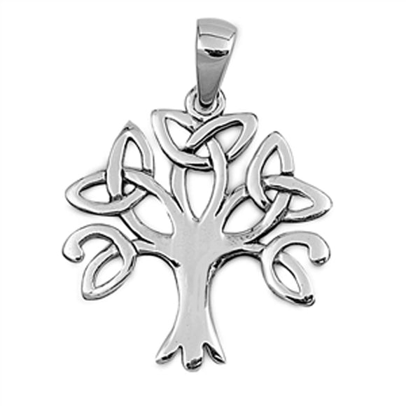 Sterling Silver Celtic Tree of Life Pendant Triquetra Knot High Polish Charm 925