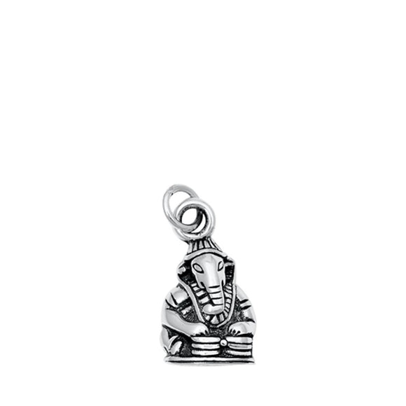 Hindu Detailed Ganesha Elephant Pendant .925 Sterling Silver Animal Deity Charm