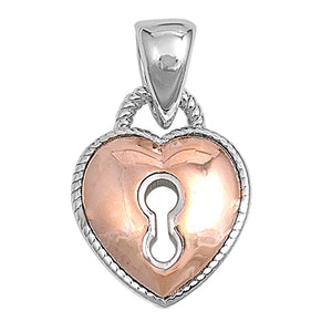 Rose Gold-Tone High Polish Heart Locket Pendant .925 Sterling Silver Rope Charm