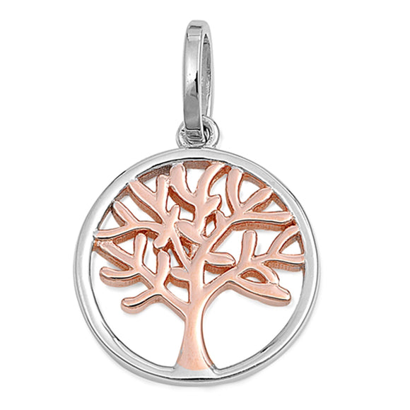 Dual Tone Rose Gold-Tone Tree of Life Pendant .925 Sterling Silver Branch Charm