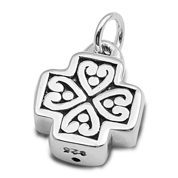 Heart Chunky Oxidized Cross Pendant .925 Sterling Silver Filigree Swirl Charm