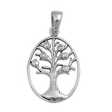 Modern Tree of Life Hoop Pendant .925 Sterling Silver Branch Fruit Oval Charm