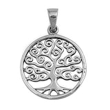 Sterling Silver Tree of Life Pendant Curly Branch Filigree Swirl Circle Charm