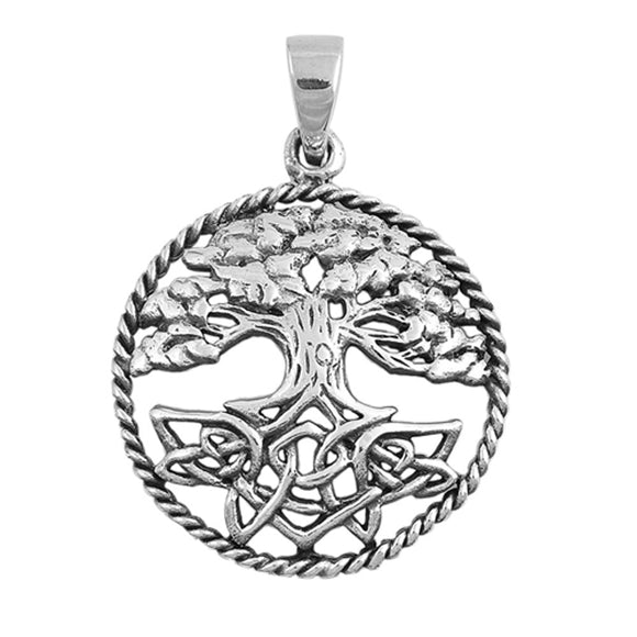 Sterling Silver Tree of Life Pendant Celtic Knot Branch Leaf Rope Halo Charm 925