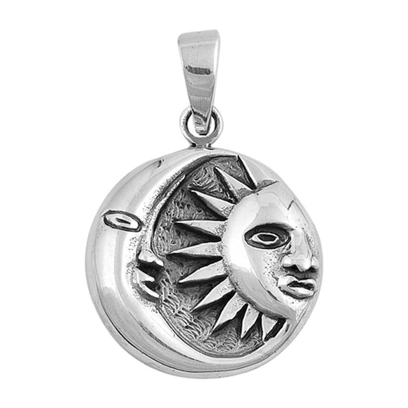 Mystic Sun Moon Pendant .925 Sterling Silver Space Solar Celestial Charm