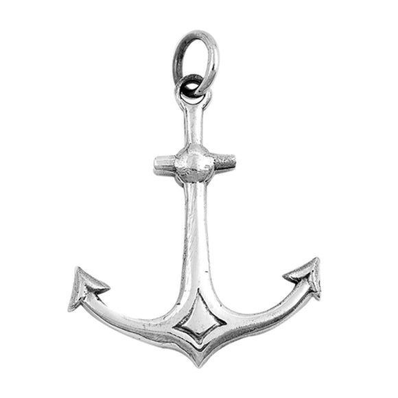 Sailor Elegant Elongated Anchor Pendant .925 Sterling Silver Ship Marine Charm