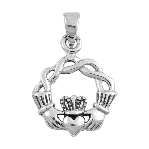 Promise Heart Celtic Braid Claddagh Pendant .925 Sterling Silver Knot Charm