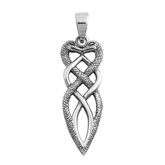 Dagger Double Snake Braid Pendant .925 Sterling Silver Serpent Knot Twist Charm