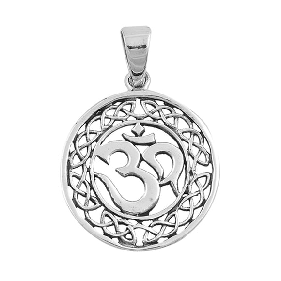 Medallion Om Celtic Knot Pendant .925 Sterling Silver Weave Braid Eternity Charm