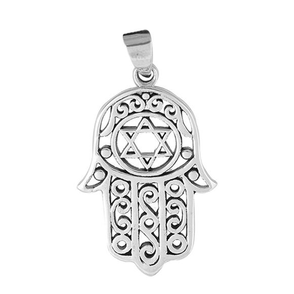 Double Thumb Star of David Hamsa Pendant .925 Sterling Silver Hand of God Charm