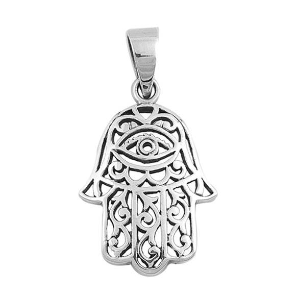 Filigree Swirl Hamsa Pendant .925 Sterling Silver Hand of God Eye Charm