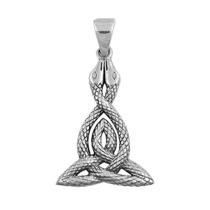 Trinity Celtic Double Snake Triquetra Pendant .925 Sterling Silver Serpent Charm