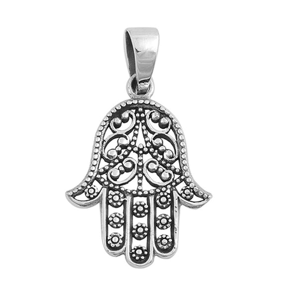 Hand of God Intricate Filigree Hamsa Pendant .925 Sterling Silver Bead Charm