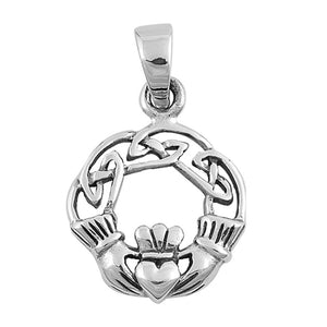 Promise Heart Celtic Knot Claddagh Pendant .925 Sterling Silver Braid Charm