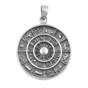 Circle Zodiac Calendar Medallion Pendant .925 Sterling Silver Animal Charm