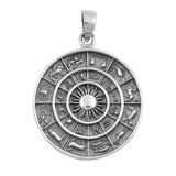 Circle Zodiac Calendar Medallion Pendant .925 Sterling Silver Animal Charm