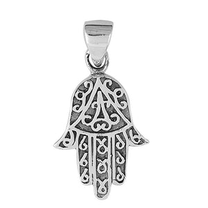 Hand of God Filigree Swirl Hamsa Pendant .925 Sterling Silver Loop Swirl Charm