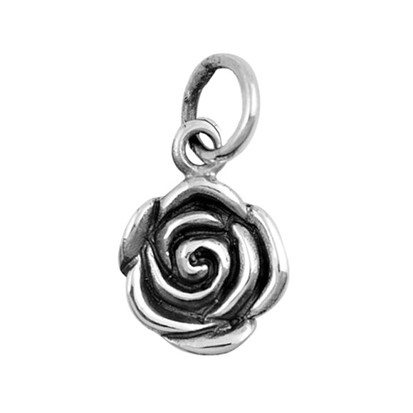 Flower Spiral Rose Pendant .925 Sterling Silver Petal Plant Swirl Nature Charm