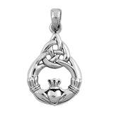 Triquetra Claddagh Knot Pendant .925 Sterling Silver Weave Celtic Braid Charm