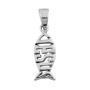 Fish Jesus Ichthus Pendant .925 Sterling Silver Letters Religious Symbol Charm